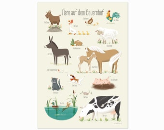 Animales en la granja, cartel DIN A3