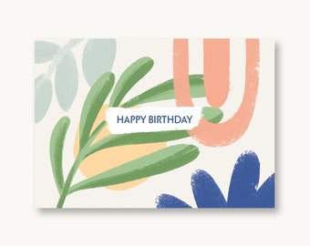 postcard Happy Birthday - pattern mix floral