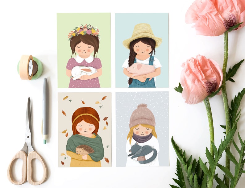 spring summer autumn winter girl  Postcard set image 0