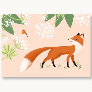 Postkarte Rotkehlchen und Fuchs / Freundschaft / Beste Freundin