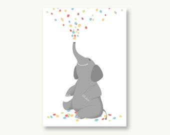 Postkarte Geburtstag Konfetti Elefant