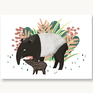 Postkarte Tapir mit Kind