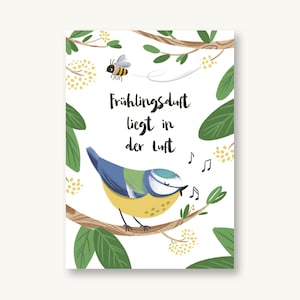 Postkarte Frühlingsduft Blaumeise