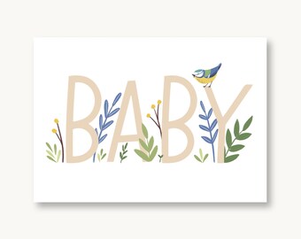 Postcard for the birth baby blue