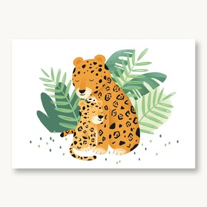 Postkarte Jaguar mit Kind
