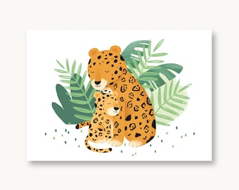 Postkarte Jaguar mit Kind