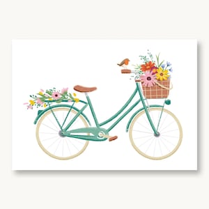 Postkaart Zomer - Fiets met bloemenmand