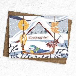 Tarjeta de felicitación invierno - herrerillo azul