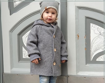 Walkjacke, Wintermantel grau, innen gestreift