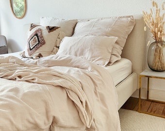 Bettwäsche beige, Bettbezug für Kinder & Erwachsene aus Musselin