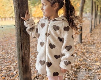Teddyjacke Herzchen I Winterjacke Teddy I  Wintermantel Teddy I  Kind Junge Mädchen Unisex