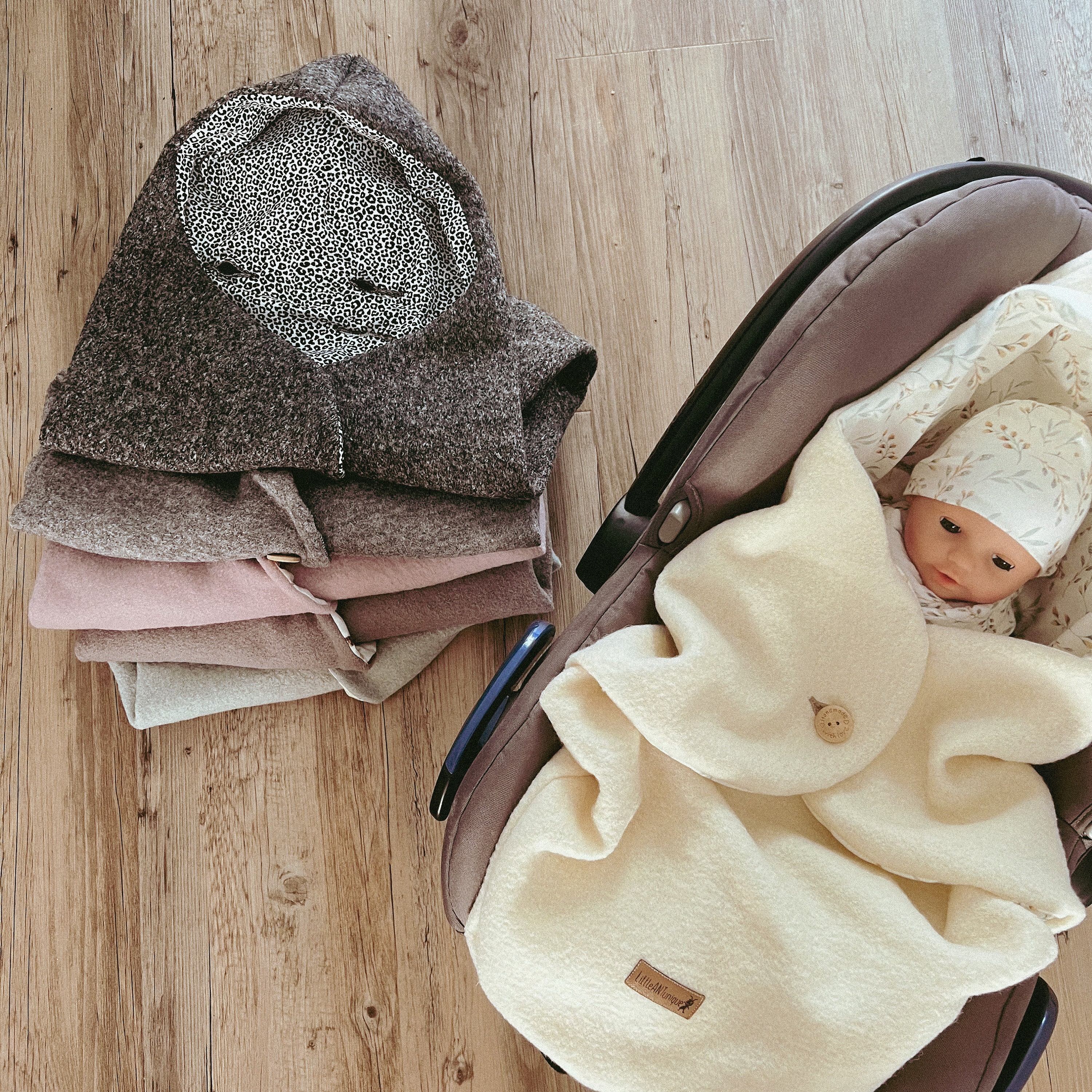 Einschlagdecke bzw. Pucksack für Babyschale mit Reißverschluss | Premium  Baumwolle