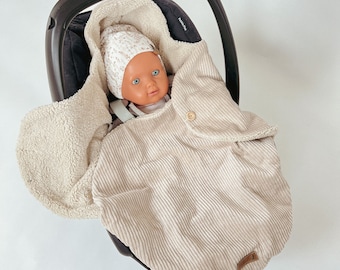 Einschlagdecke Cord/Teddy beige für Babyschale mit 3-Punkt-Gurtsystemen