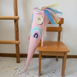 Schultüte Mädchen Musselin Glitzer ROSA Regenbogen