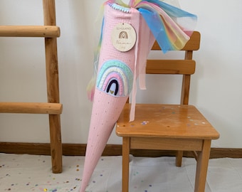 Schultüte Mädchen Musselin Glitzer ROSA Regenbogen