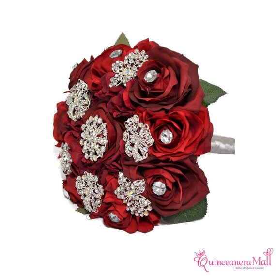 11 Silk Rose Gold Flower Bouquet Embellished with Etsy