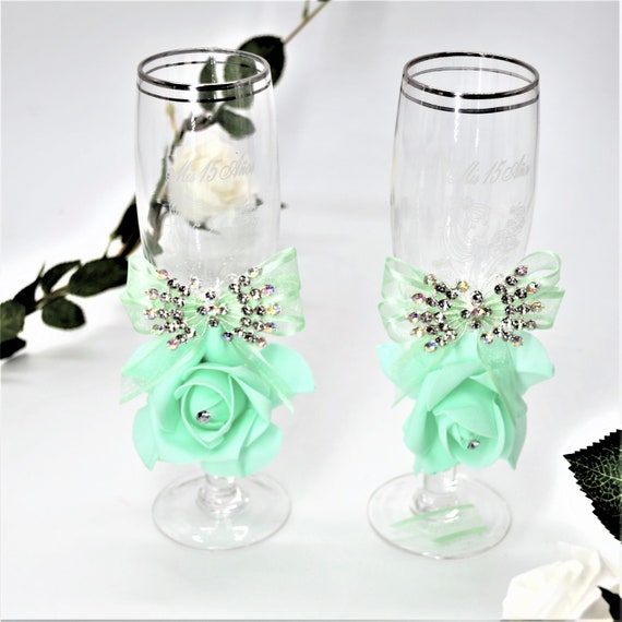 8 Quinceanera Decorated Glasses Etsy