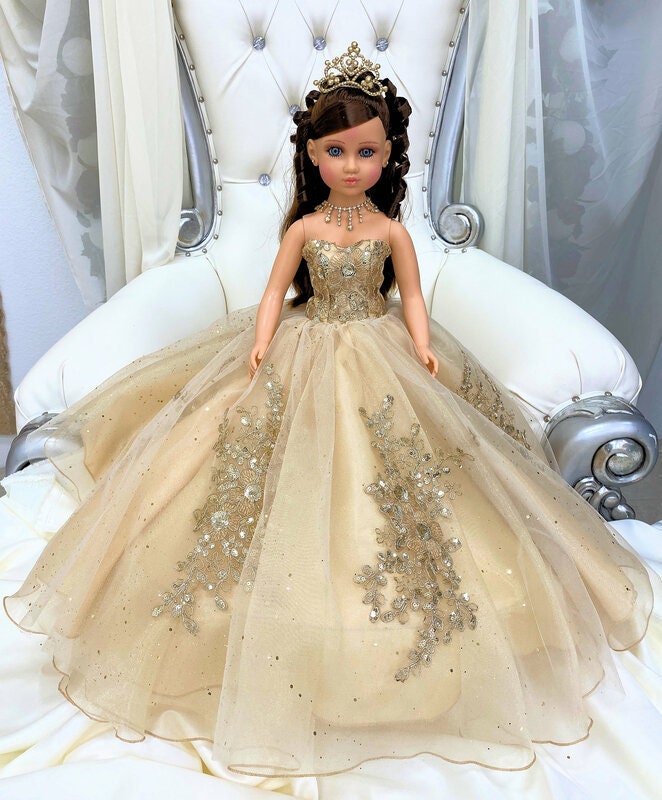 Muñeca Princesa Quinceañera de 20 con Vestido Dorado - Etsy México
