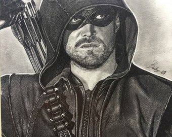 Original pencil portrait of Green Arrow, size A4 (21.00 x 29.70 cm) (artwork - portrait - original - print - draw )