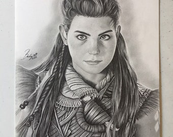 Bada80 exclusive art collection-original graphite pencil drawing of Aloy-Horizon Forbidden West