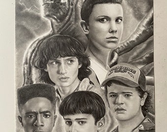 Original pencil drawing of Stranger Things, size A4 (21 x 29.70 cm) artwork portrait original print draw