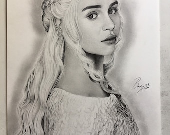 Original pencil portrait of Daenerys Targaryen from the TV series Game of Thrones, size A4 (21 x 29.7 cm) artwork portrait original draw