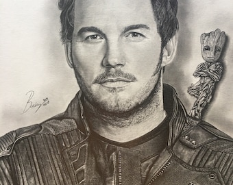 Original pencil portrait of Starlord, size A4 (21.00 x 29.70 cm) artwork portrait original print draw