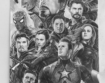 Original pencil drawing of the Avengers, size A4 (21 x 29.70 cm) artwork portrait original print draw
