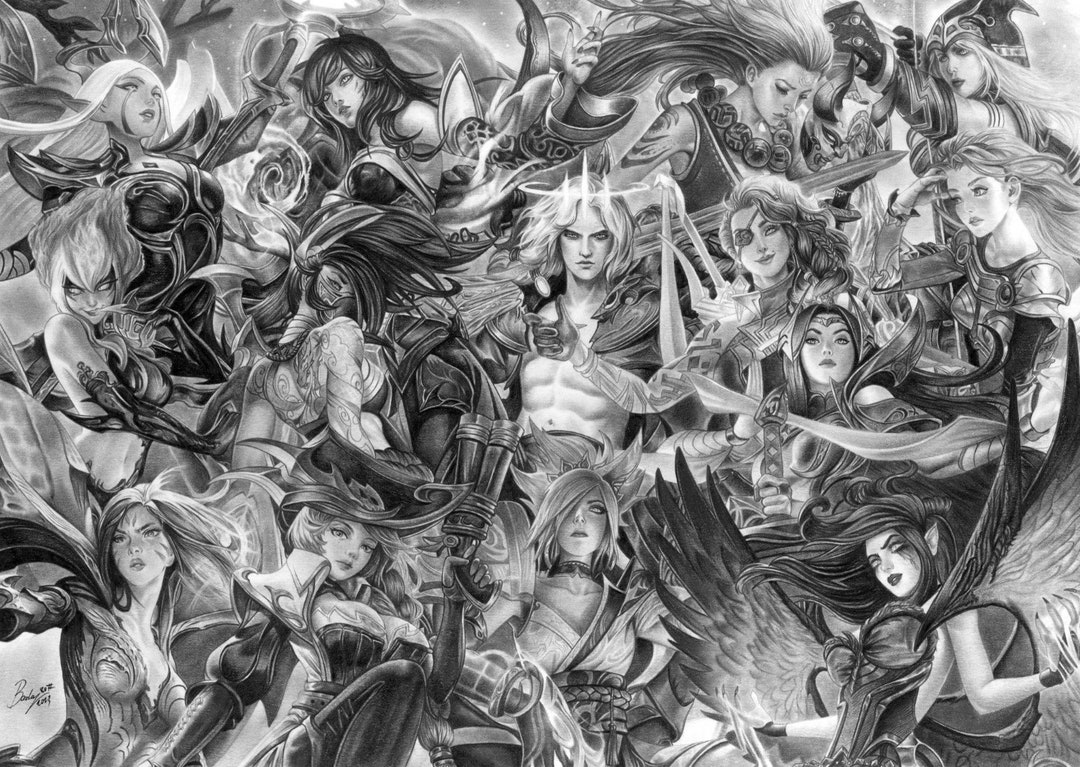 Original Pencil Drawing of League of Legends Size A3 42 X - Etsy