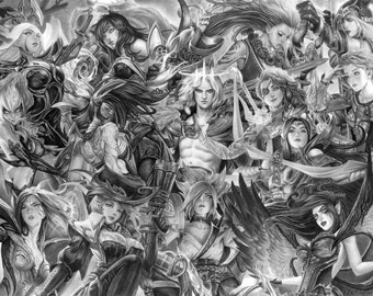 Original pencil drawing of League of Legends, size A3 (42 x 29.70 cm) artwork portrait original print draw