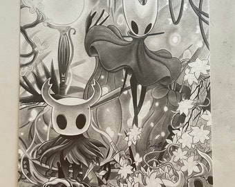 Original pencil drawing of Hollow Knight, size A4 (21 x 29.70 cm) artwork portrait original print draw