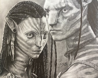 Original pencil portrait of the characters from the film Avatar, size A4 (21 x 29.7 cm)( artwork-portrait-draw -print)