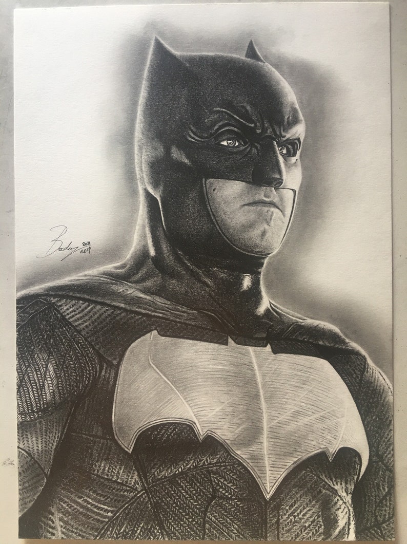 artwork portrait original print draw 21 x 29.7 cm Original pencil portrait of Batman-Justice League-size A4