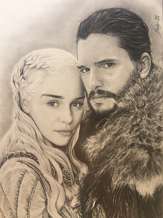 Original Pencil Portrait Of Daenerys And Jon Snow From The Tv Etsy
