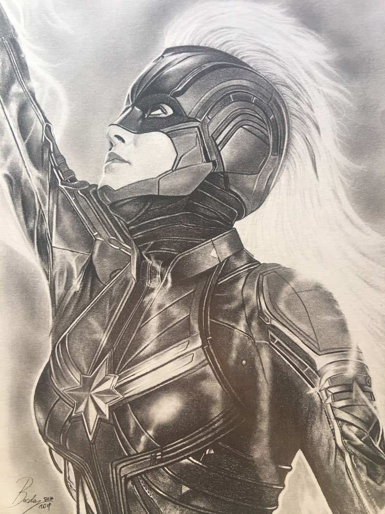 Original pencil portrait of Captain Marvel size A421 x 29 Original pencil portrait of Captain Marvel size A421 x 29
