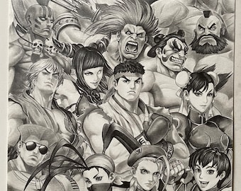 Original pencil drawing of Street Fighter, size A4 (21 x 29.70 cm) artwork portrait original print draw