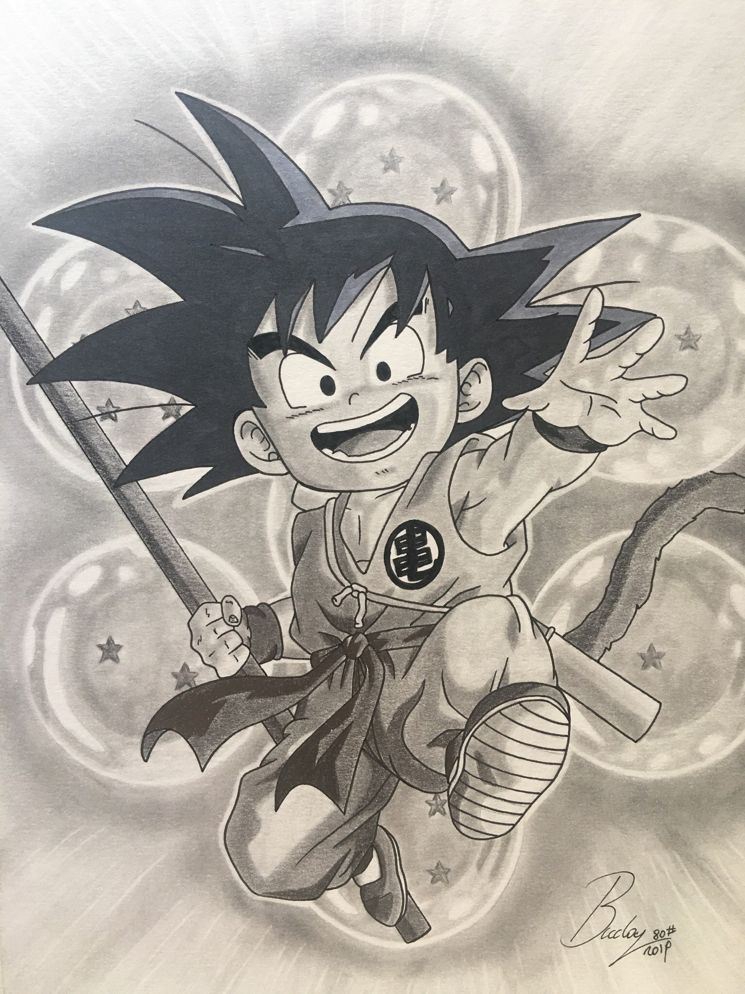 Goku Young Songoku Dragon Ball DBZ Anime drawing black and white |  Photographic Print