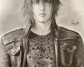 Final Fantasy art collection-original graphite pencil drawing of Noctis Lucis Caelum-FF15