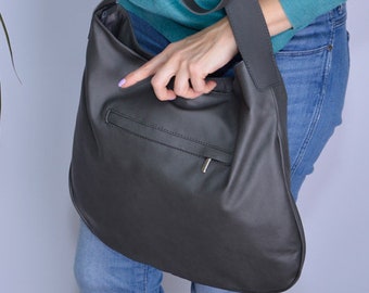 Sac à main en cuir en cuir sac à épaule BRESSO graphite sac bandoulière pour une utilisation quotidienne haute capacité externe poche DESIGNS