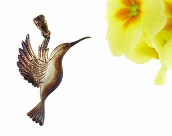 Brown hummingbird - silver pendant