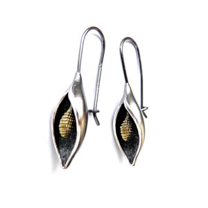 Silver earrings - Lily with brass small