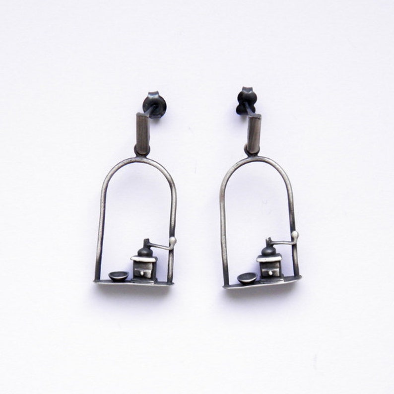 Earrings Coffee grinder gray, original earrings image 2