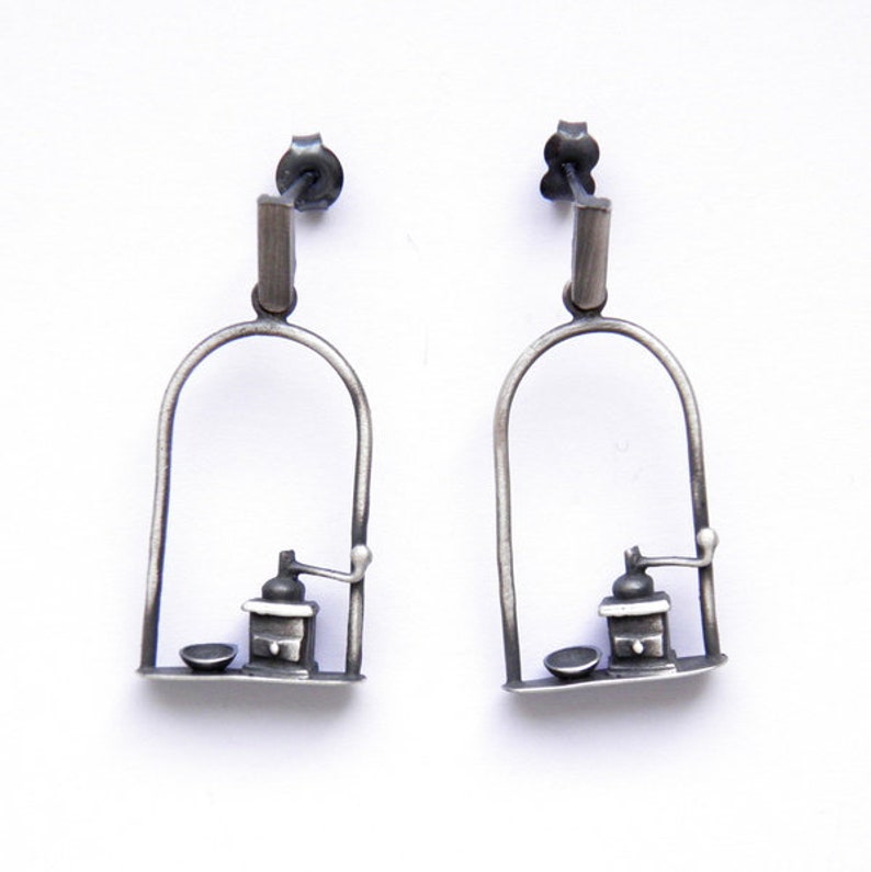 Earrings Coffee grinder gray, original earrings image 1