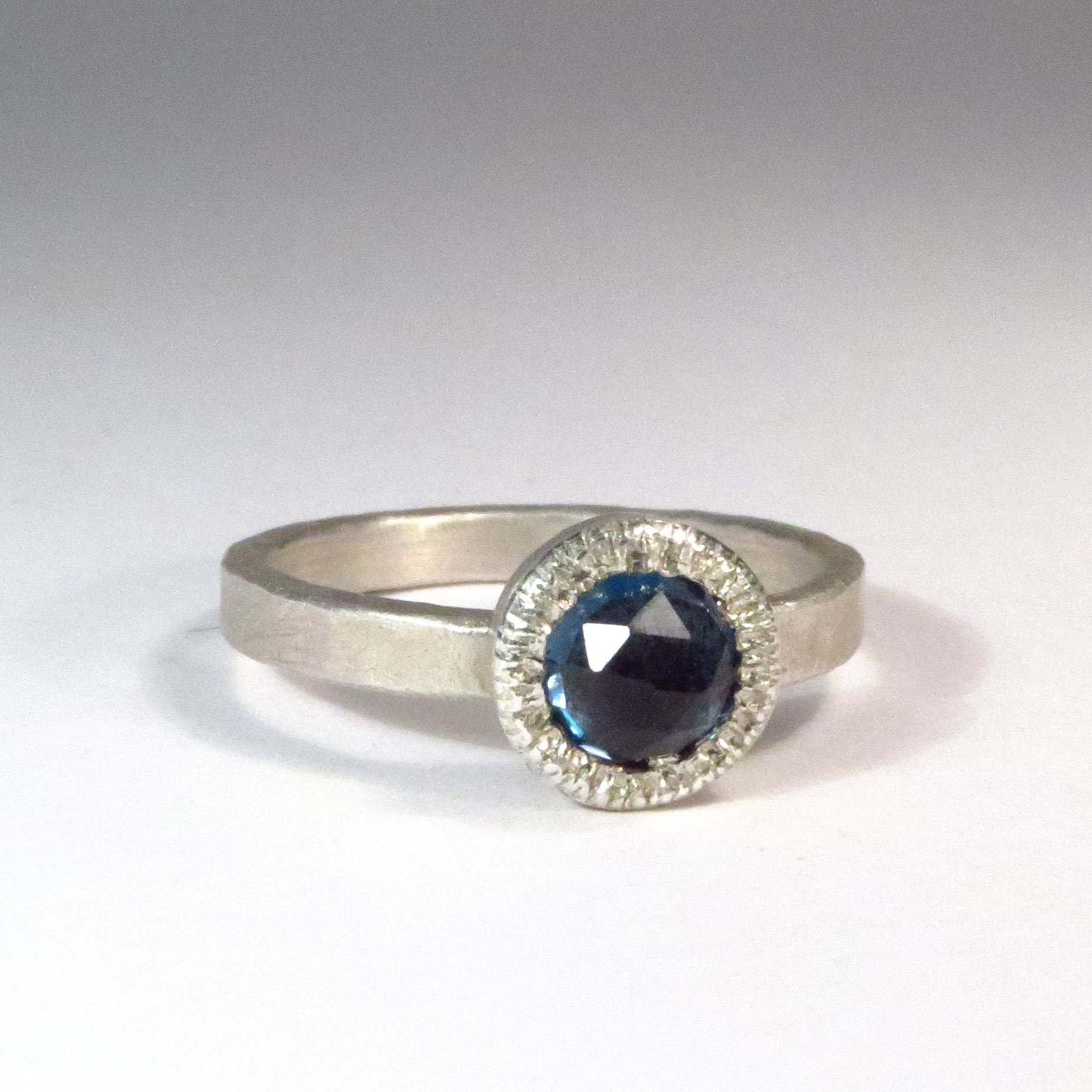 Rosecut Silver Ring Topas Dark Blue Etsy