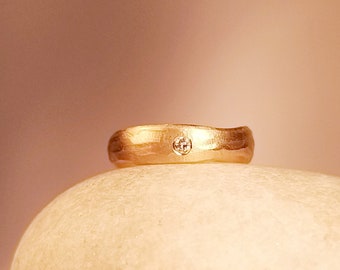 golden engagement ring - UNEQUAL & Rosé - with brilliant - wedding ring