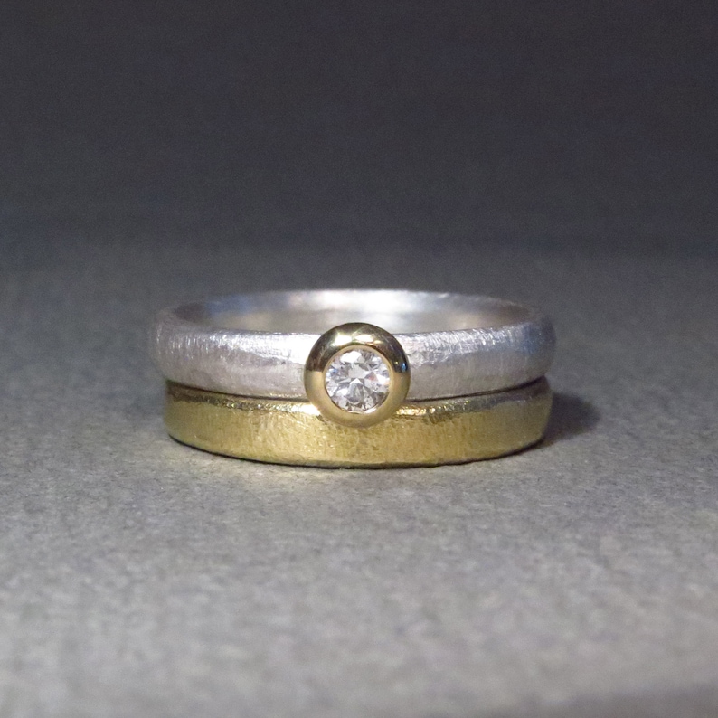 Verlobungsring Silber mit Brillant gefasst in 750 Gelbgold Bild 9