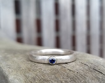 Silver ring with sapphire set in silver - engagement ring push-on ring