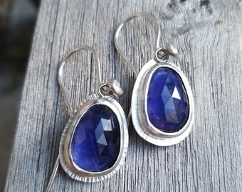 bright blue iolite earrings in silver