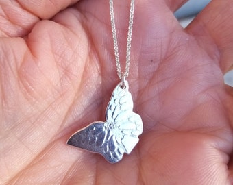 Buttefly - silver butterfly pendant with diamond and delicate silver chain