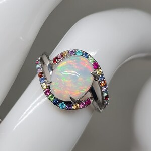Opal ring, made in 925 silver will all natural multicolor gemstones. 100% handmade.